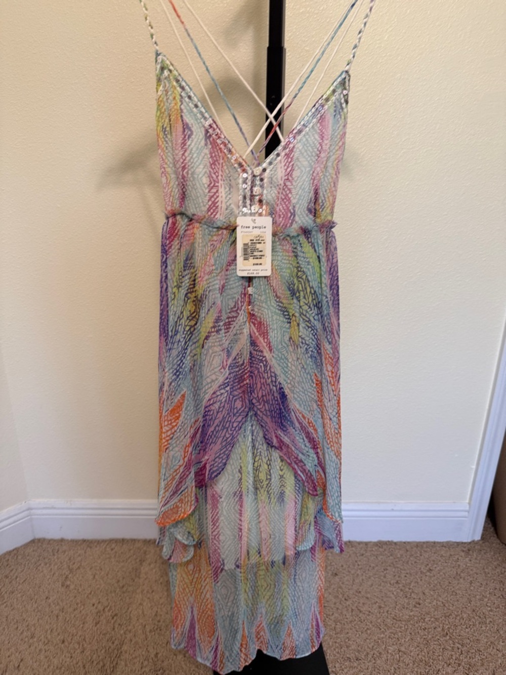 Free people 🌹Pastel Multicolor Maxi Dress with V-Neck